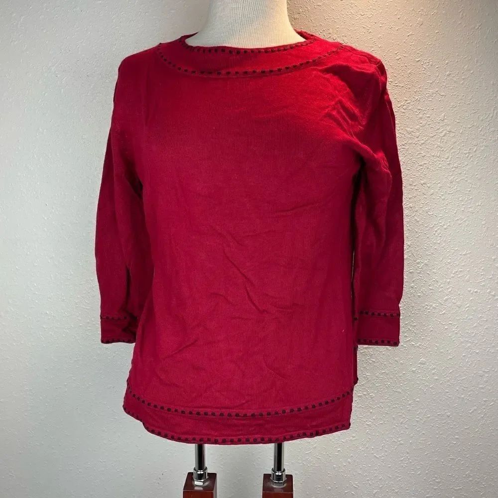 Pre-Owned Dressbarn Red 3/4 Sleeve Sweater Featuring Stitch Pattern Size L